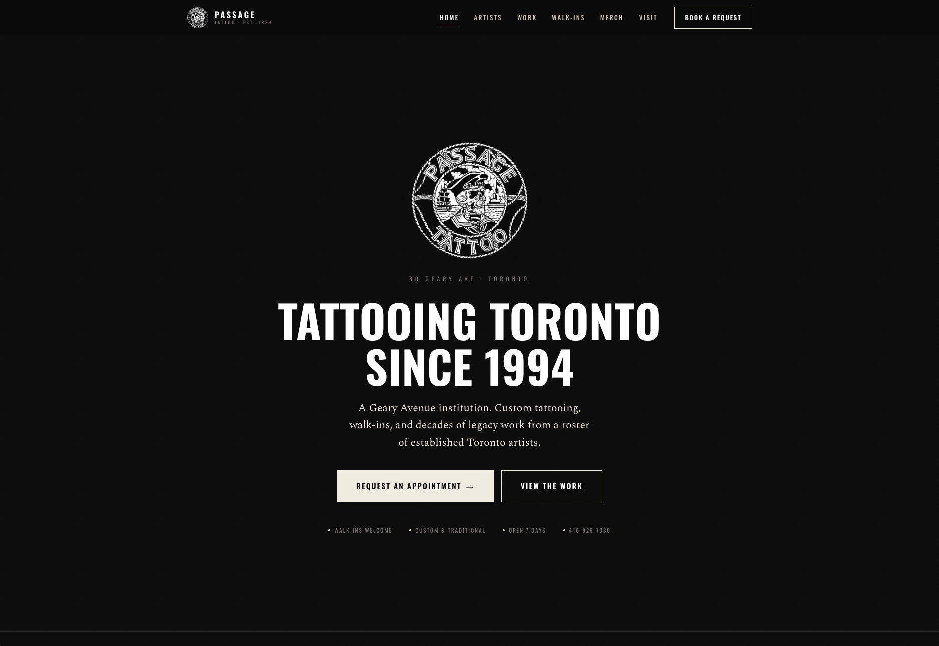 Passage Tattoo — redesigned site