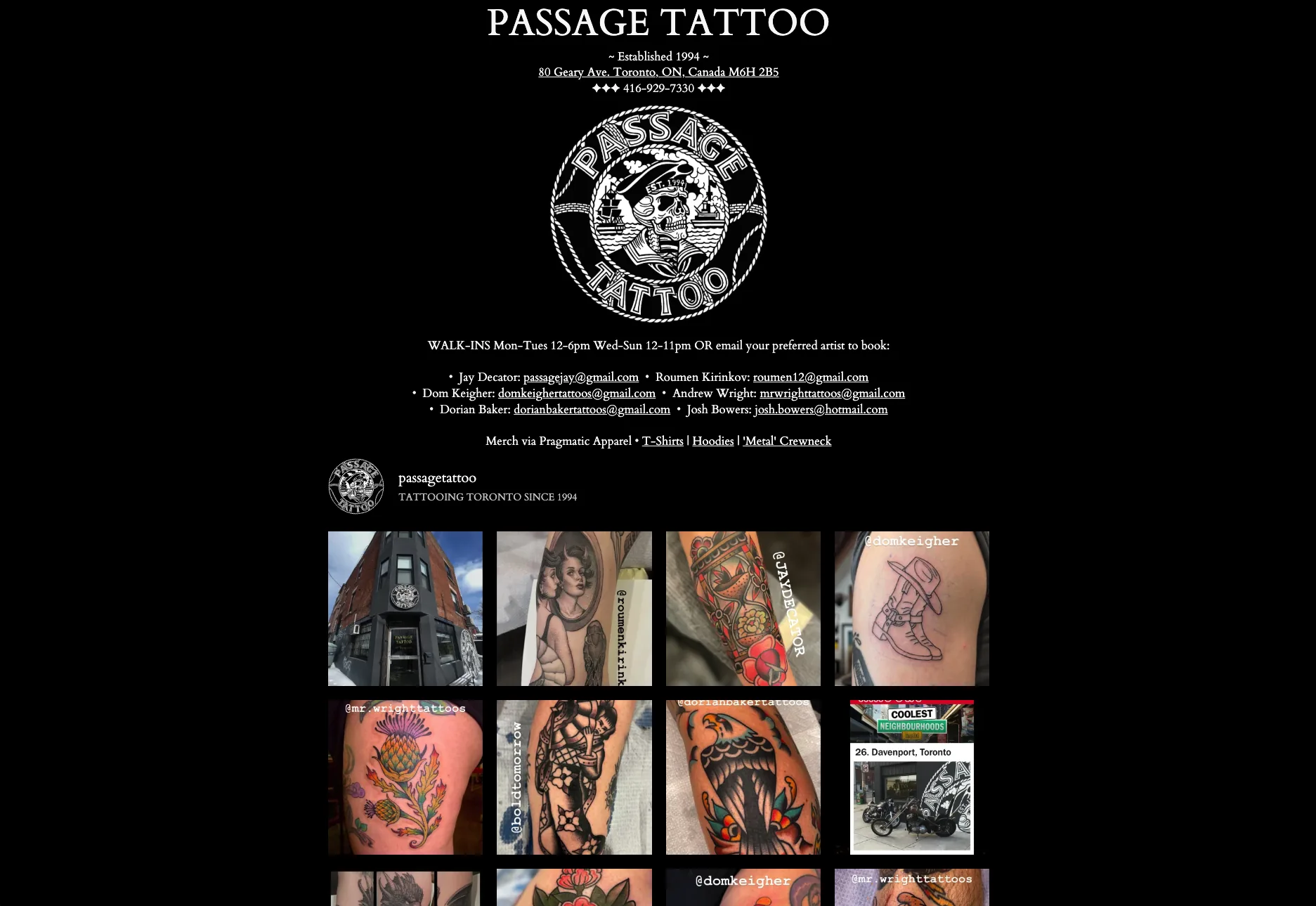 Passage Tattoo homepage before the redesign