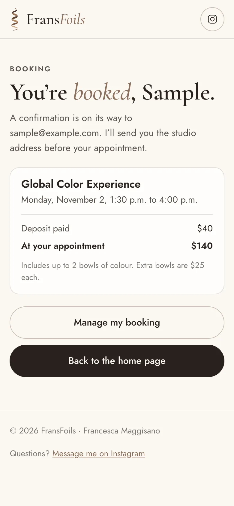 FransFoils booking: booked