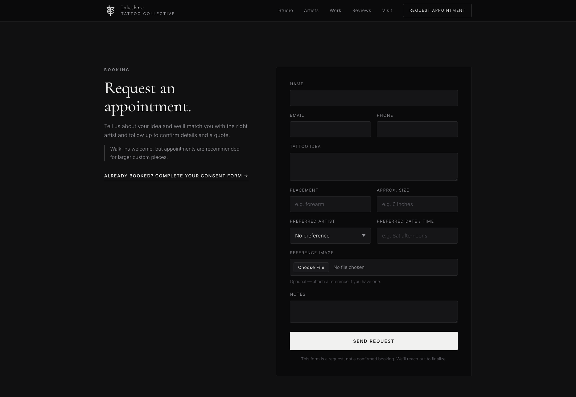 Lakeshore — booking request