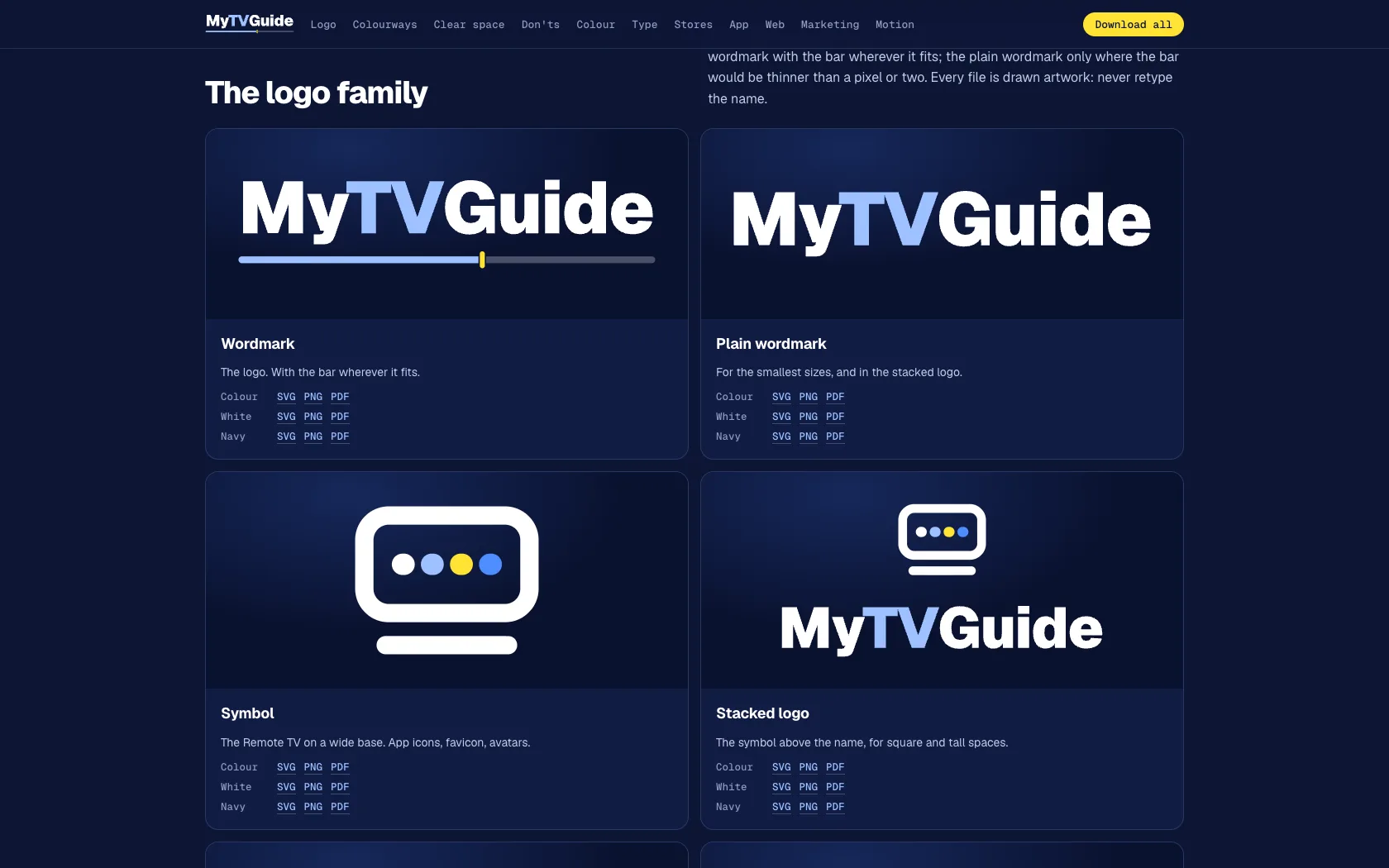 The MyTVGuide logo family in the brand kit