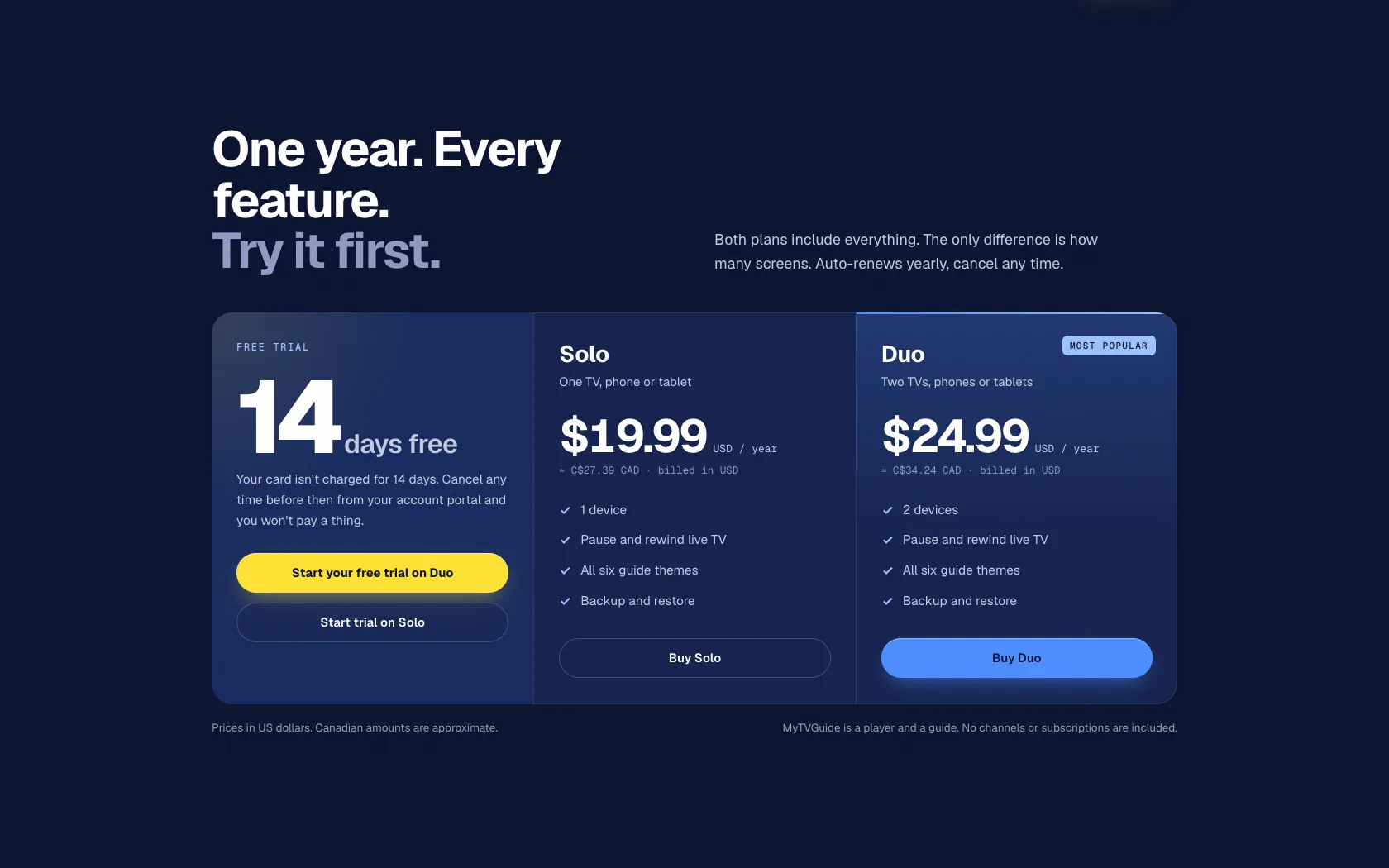 MyTVGuide pricing after the redesign