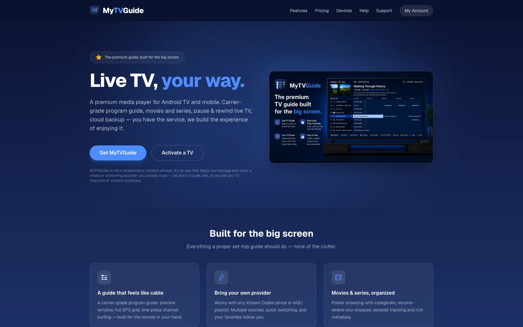 MyTVGuide homepage before the redesign