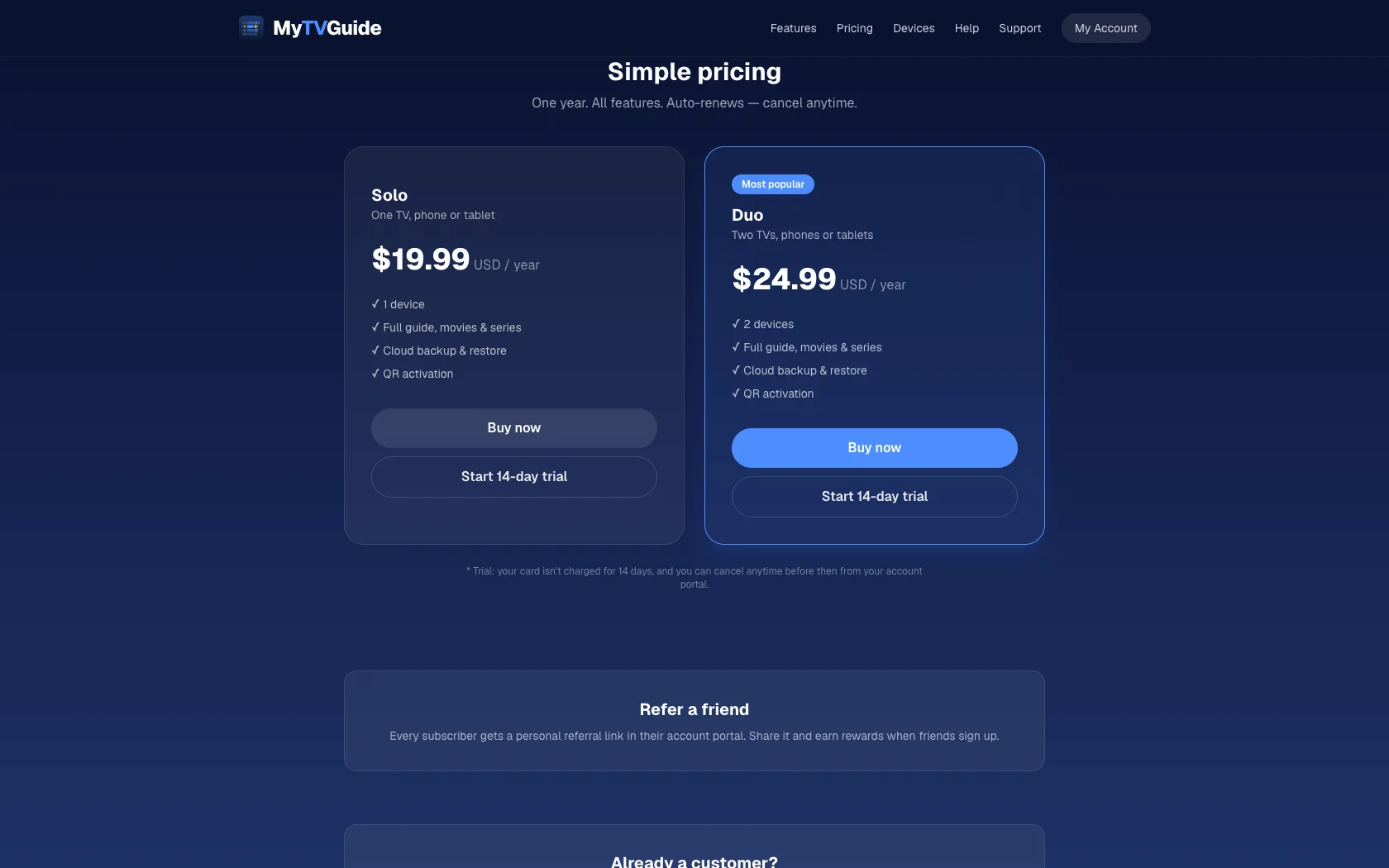 MyTVGuide pricing before the redesign