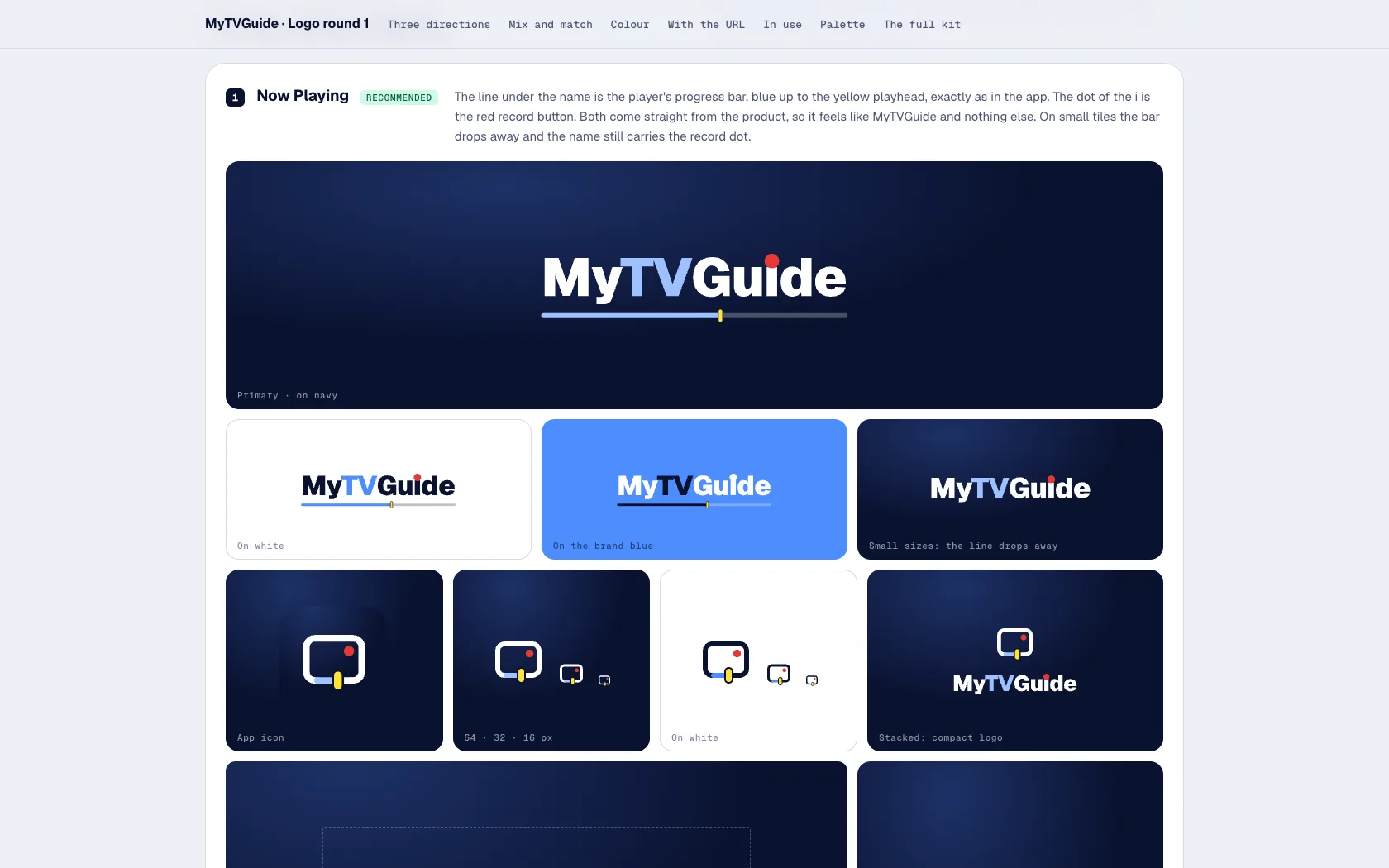 MyTVGuide logo round 1 · three directions