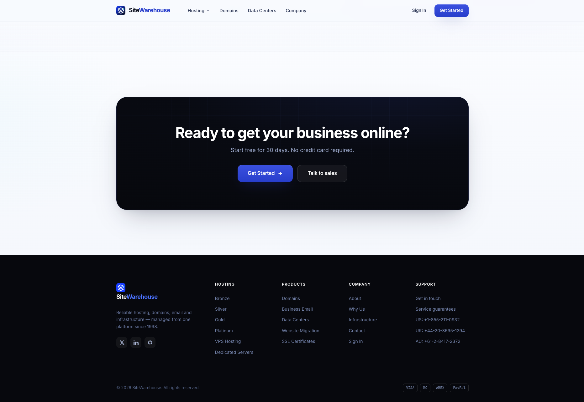 SiteWarehouse — redesigned footer