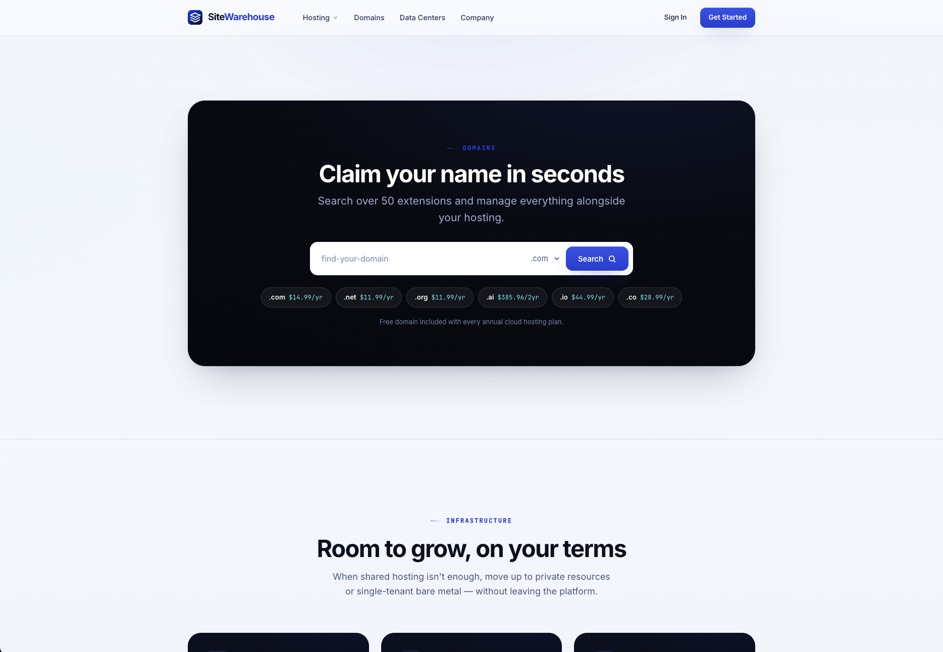SiteWarehouse — domain search