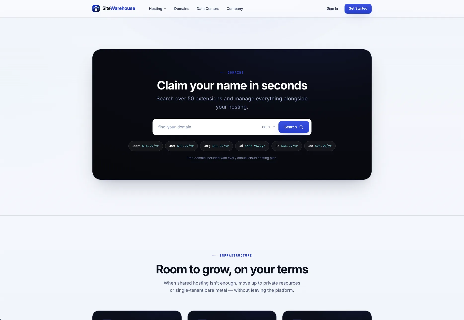 SiteWarehouse domain search