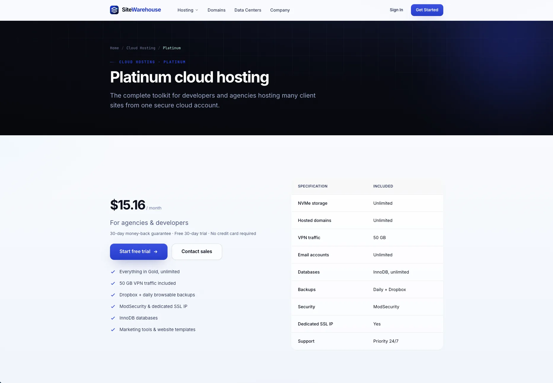 SiteWarehouse hosting plans after the redesign