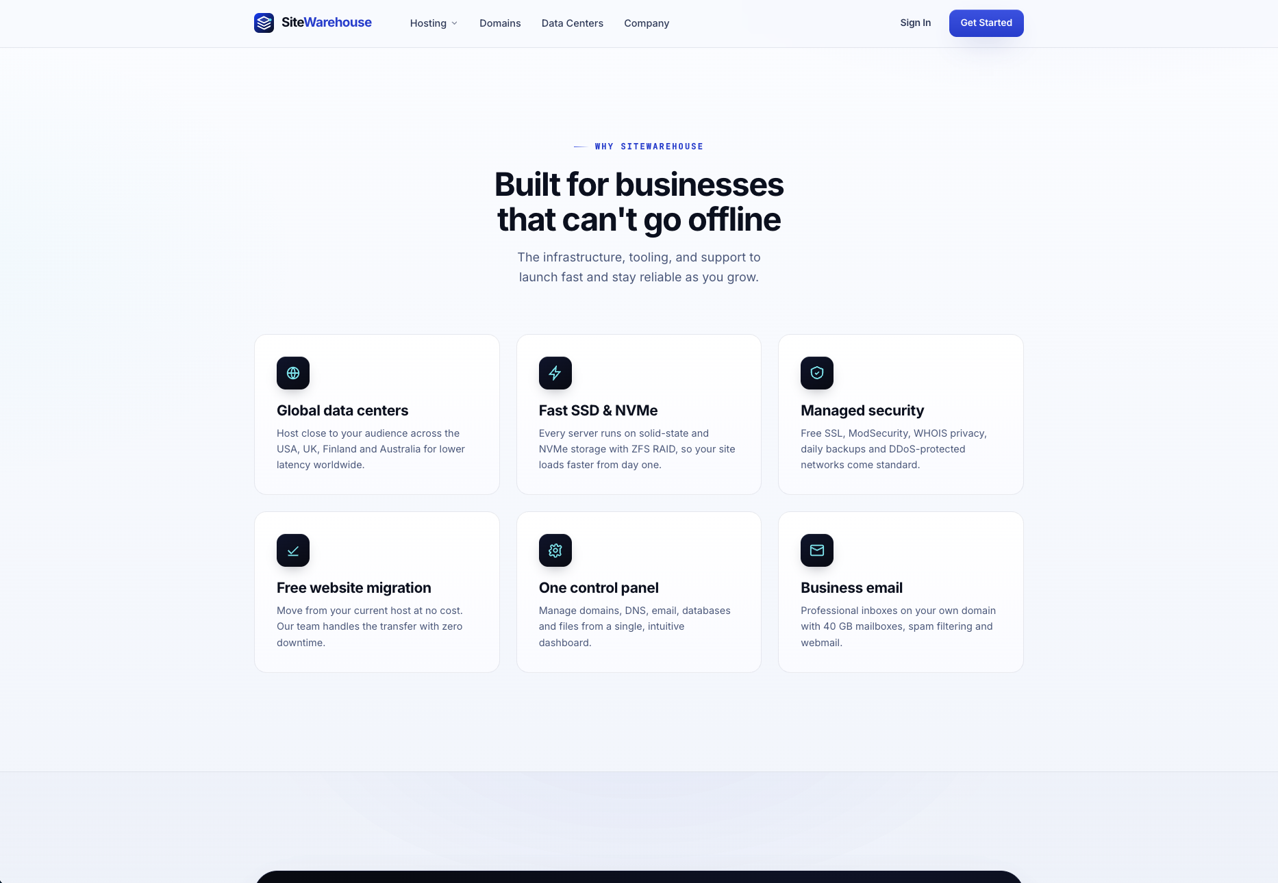 SiteWarehouse — reliability messaging