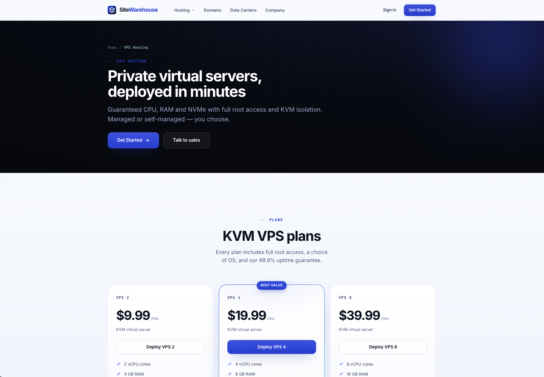 SiteWarehouse — redesigned VPS plans