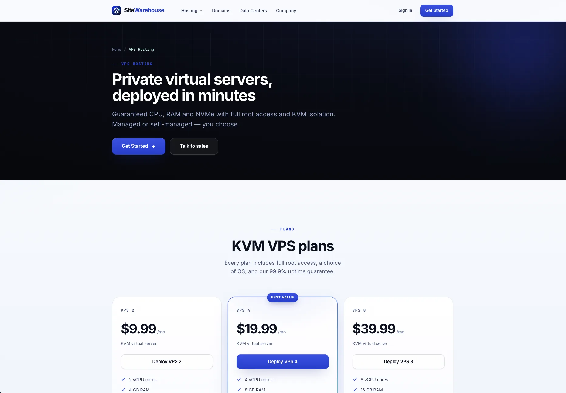 SiteWarehouse vps packages after the redesign