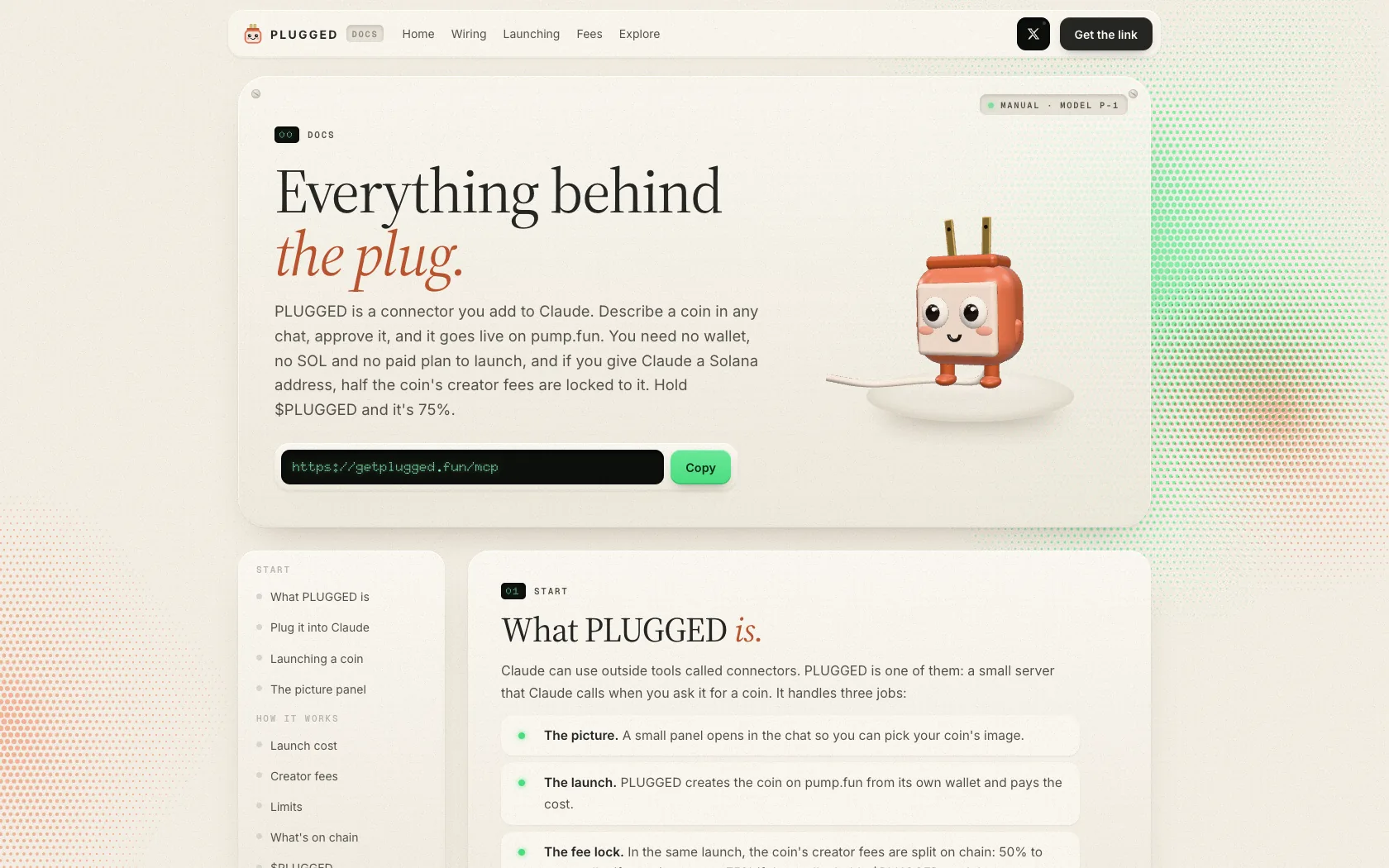 The PLUGGED docs, opening with the plug character