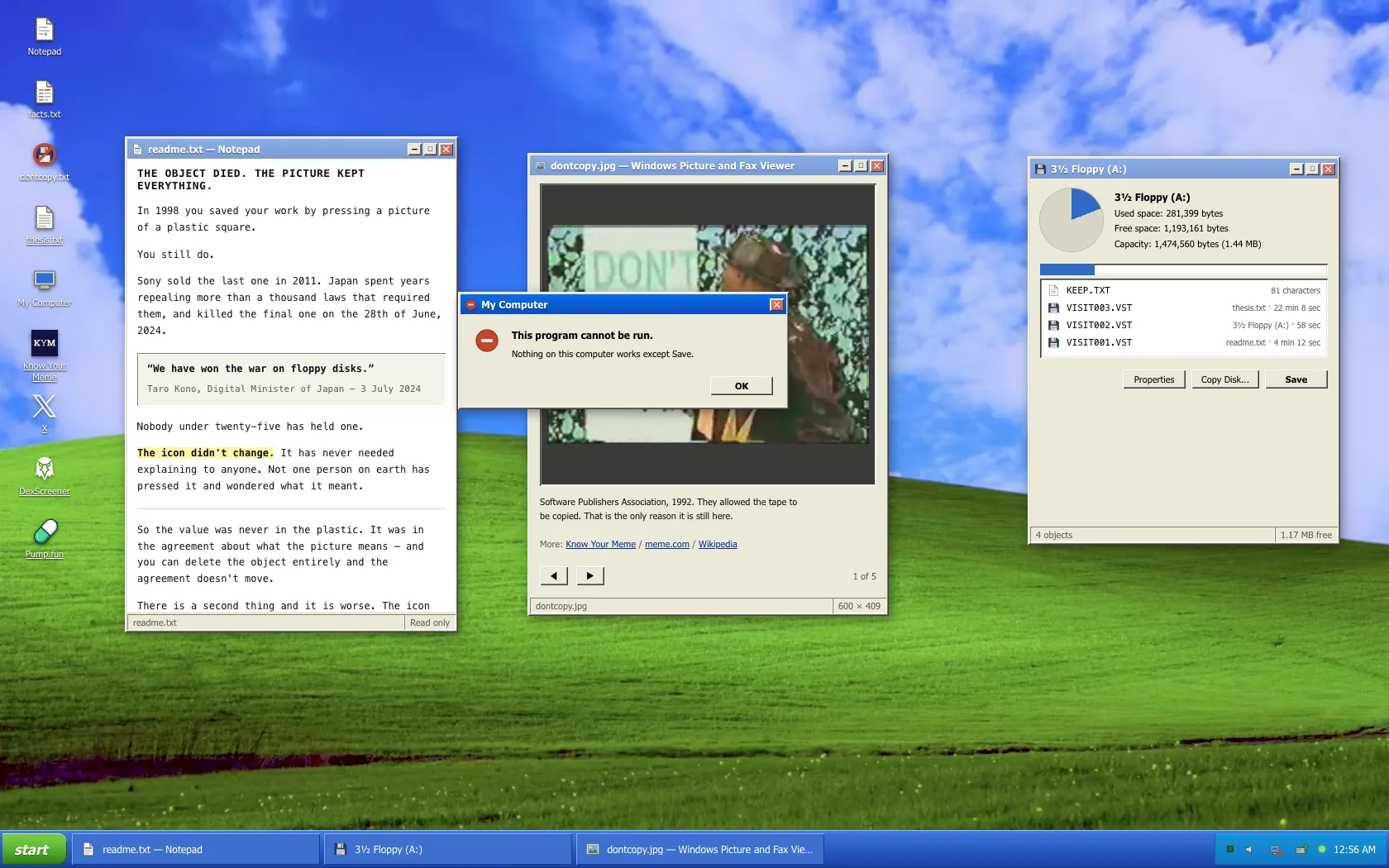 An error dialog on the SAVE desktop reading This program cannot be run